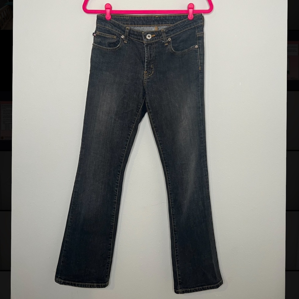 Navy blue low rise boot cut jeans